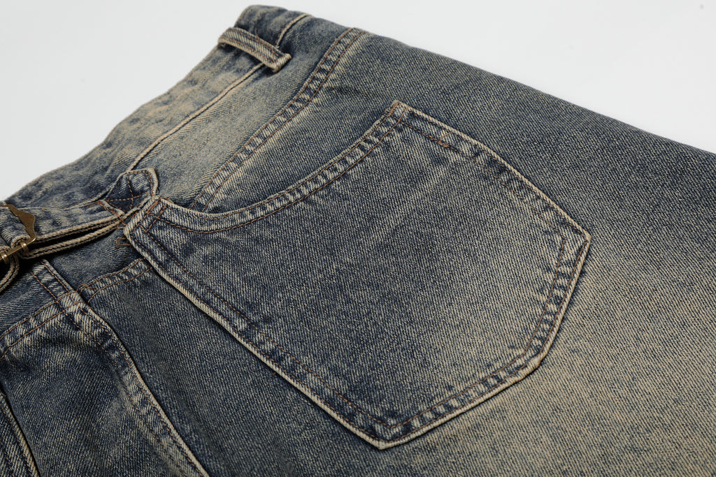DONOTLOGO Vintage Denim Revival Collection | Unisex Relaxed Fit Washed Cropped Pants | Bold Contrast Stitching & Belt Loop Detail with Vintage Wash Finish