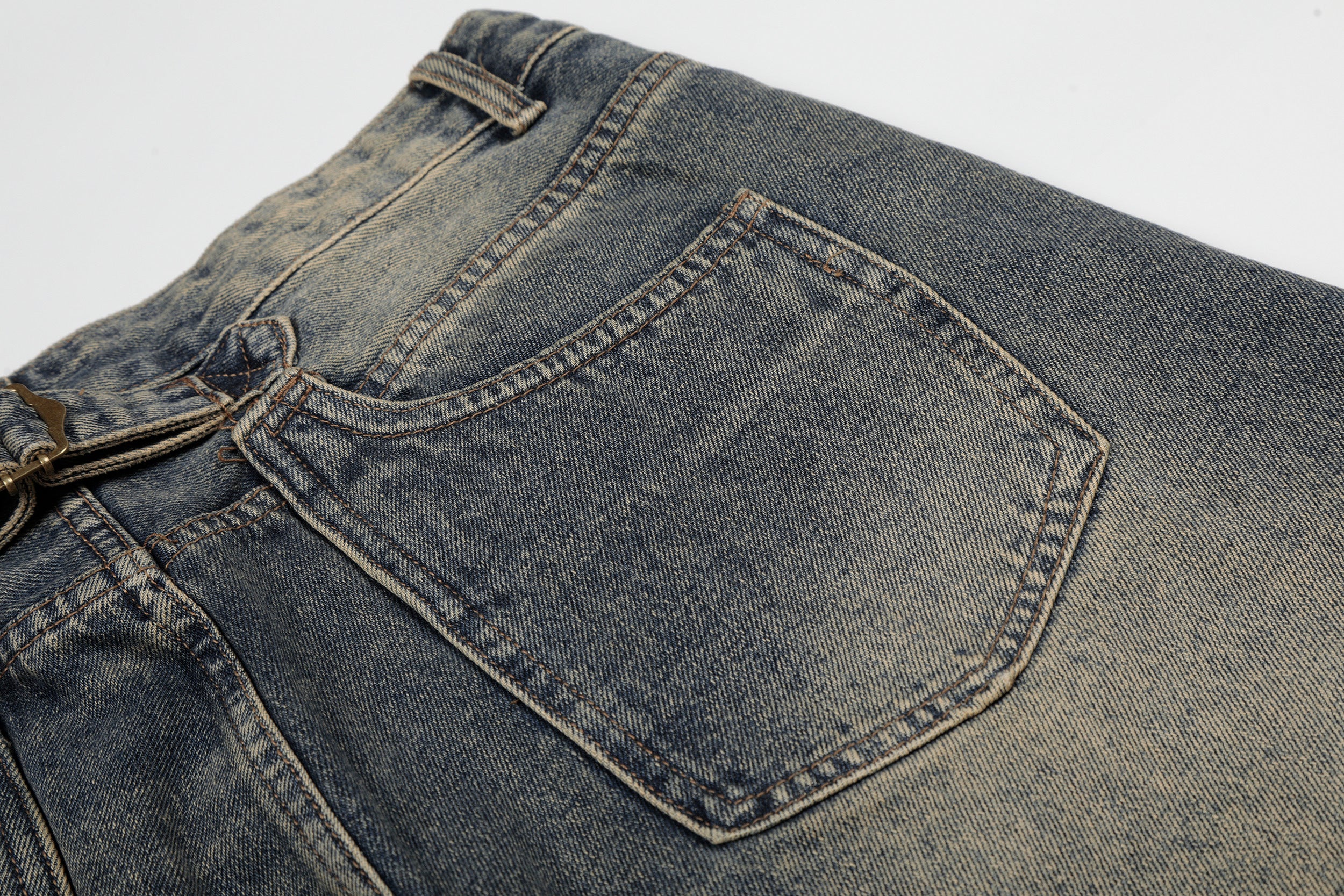 DONOTLOGO Vintage Denim Revival Collection | Unisex Relaxed Fit Washed Cropped Pants | Bold Contrast Stitching & Belt Loop Detail with Vintage Wash Finish