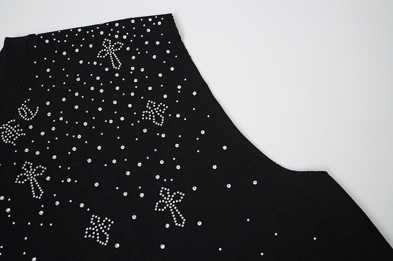 DONOTLOGO Luxury Gothic Stud Vest: Chrome Hearts Inspired Rhinestone Sleeveless T-Shirt for Men