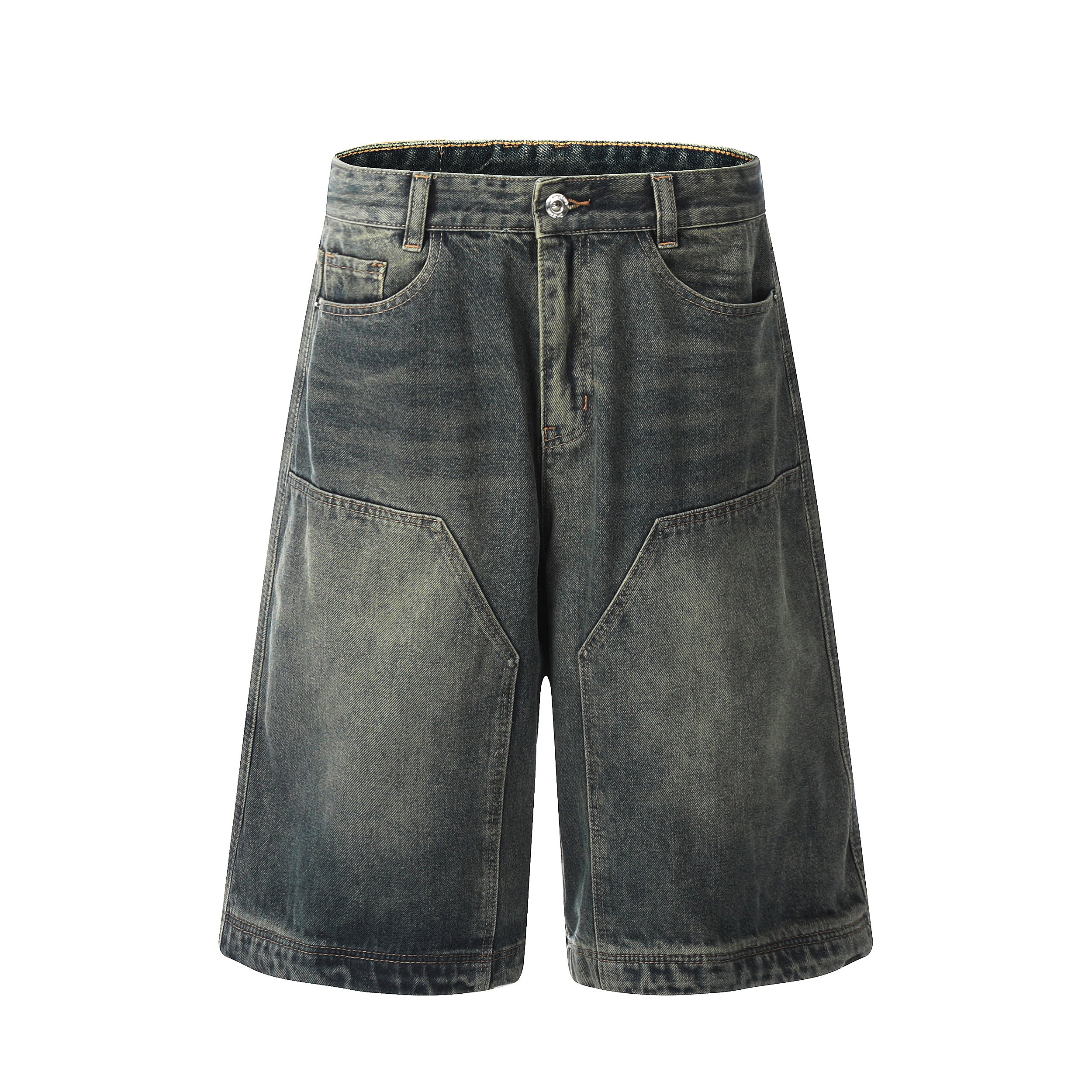 DONOTLOGO Oversized Vintage Denim Shorts - Unisex Baggy Jorts with Contrast Stitching - Edgy Streetwear Bottom with Patch Pockets & Distressed Wash