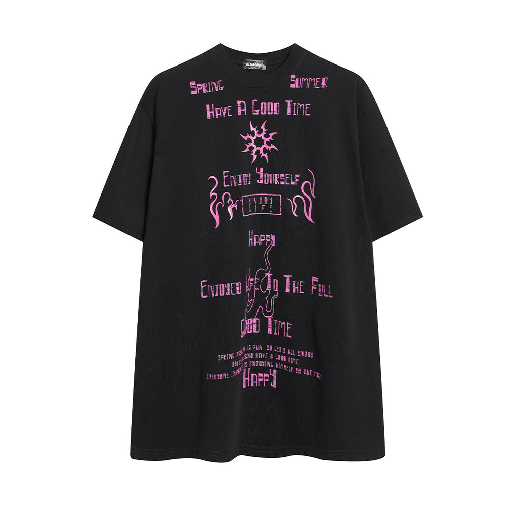 Unisex Summer Streetwear Short-Sleeve T-Shirt with Glossy Letter Print