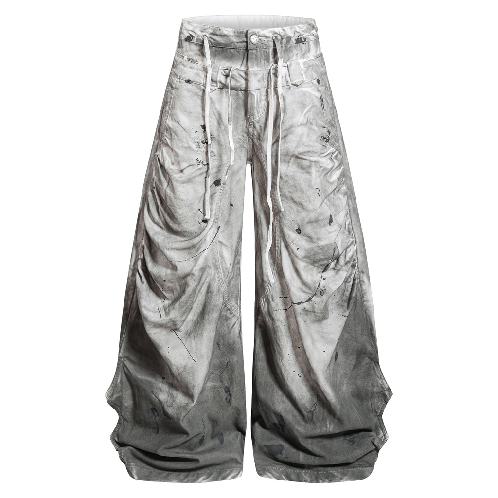DONOTLOGO Heavy Splatter Gradient Wide-Leg Denim | Unisex Y2K Punk Rock Paint-Splashed Jeans | Vintage Gray High Street Oversized Trousers