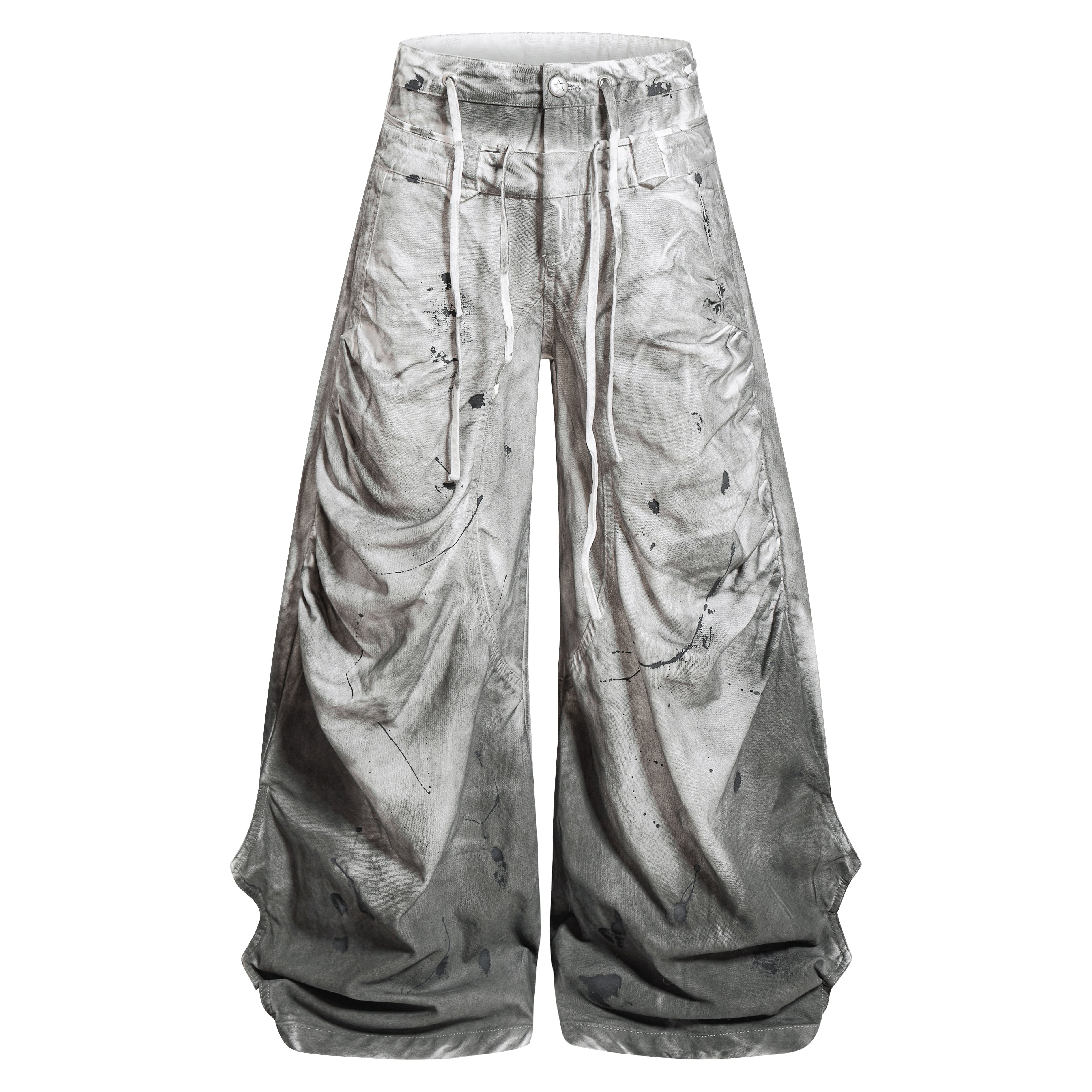DONOTLOGO Heavy Splatter Gradient Wide-Leg Denim | Unisex Y2K Punk Rock Paint-Splashed Jeans | Vintage Gray High Street Oversized Trousers