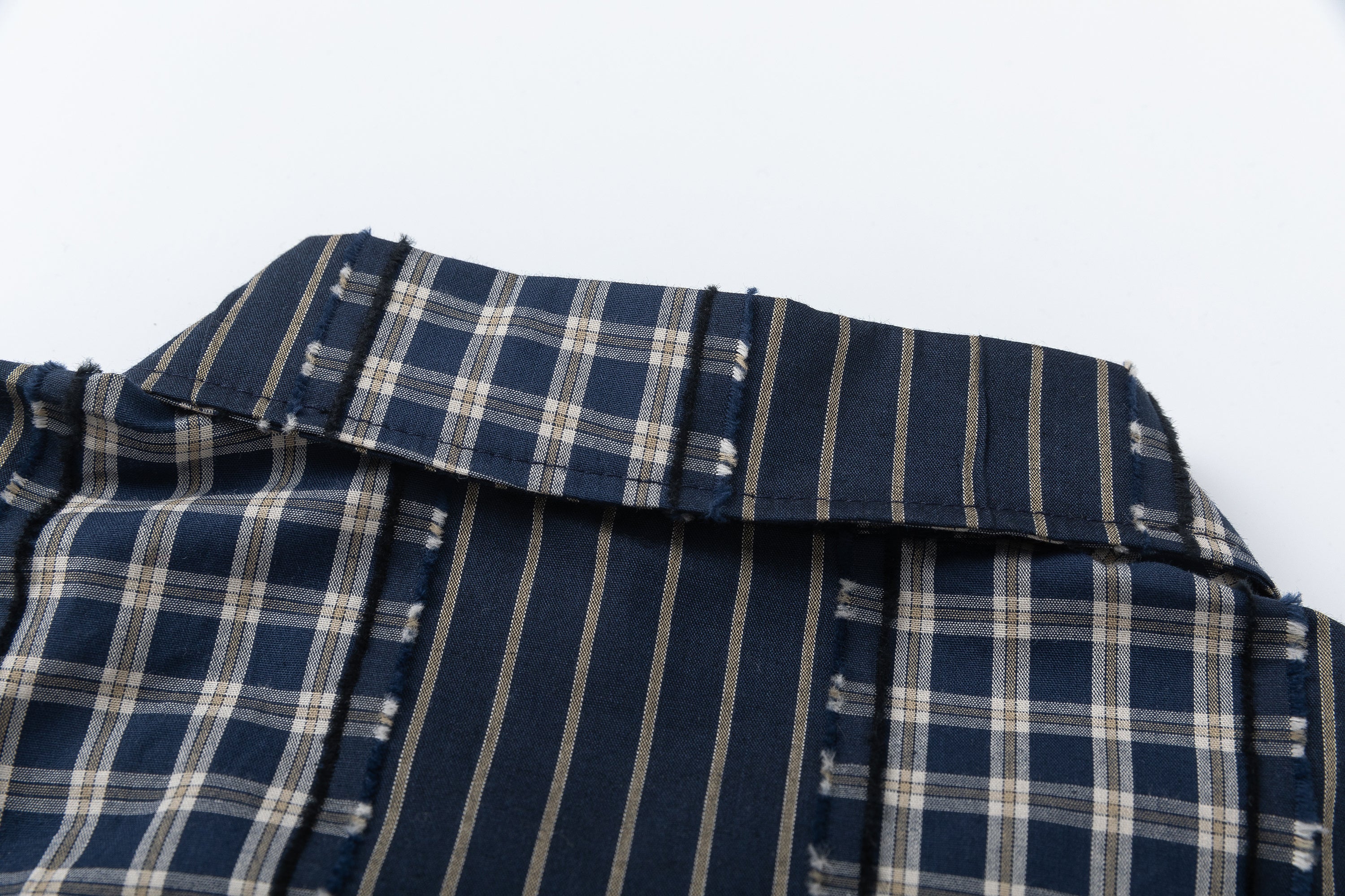 DONOTLOGO Unisex Japanese Retro Patchwork Shirt | Dark Blue Stripes & Plaid | Loose Fit Summer Must-Have