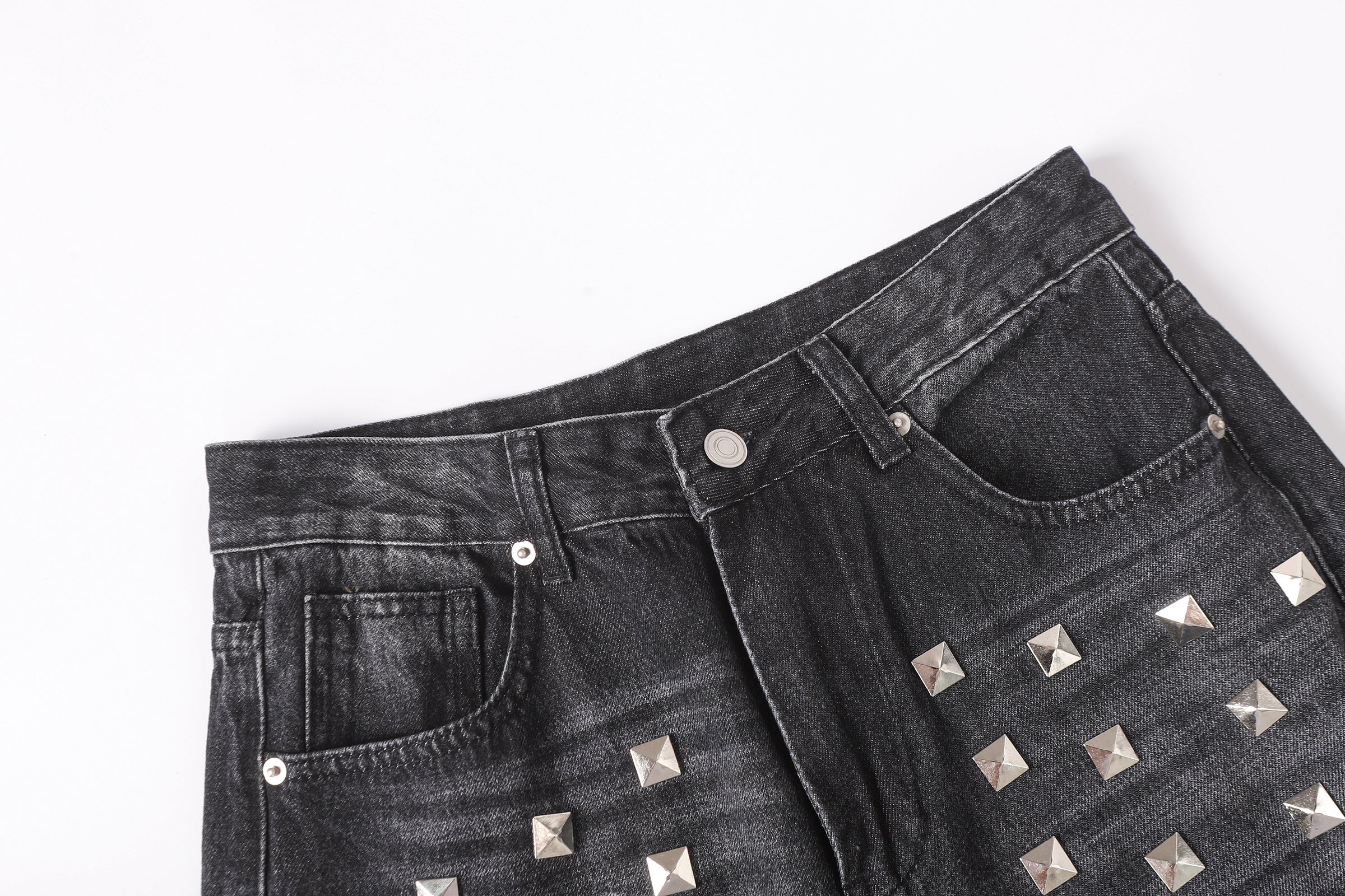 DONOTLOGO Deconstructed Black Baggy Denim Pants | Unisex Y2K Wide Leg Trousers with Bold Metal Studs | High Street Relaxed Fit Bottoms