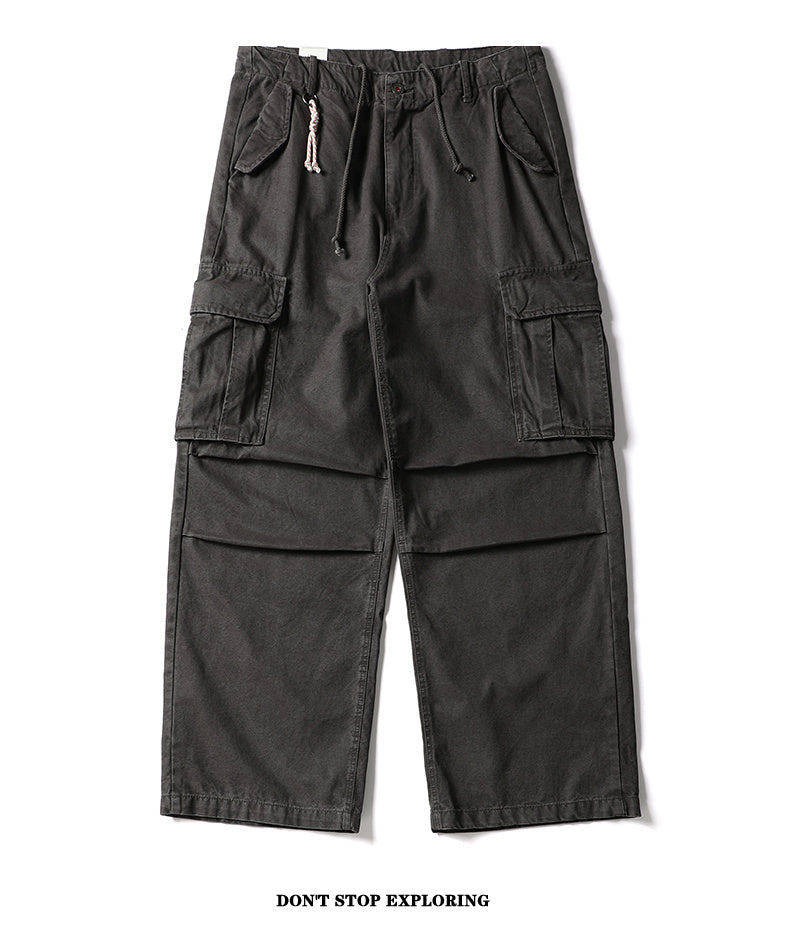 Unisex Vintage Washed Distressed Casual Pants with Large Pockets