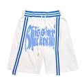 DONOTLOGO Oversized Blue Stripe Track Shorts | Unisex Baggy Sweatshorts | Retro Streetwear with Gothic Graphic
