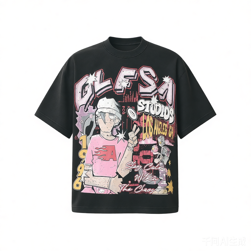 DONOTLGO Unisex Vintage Comic Graphic T-Shirt | Pink Character & Robot | Colorblock Design | Summer Outfit Essential Tee