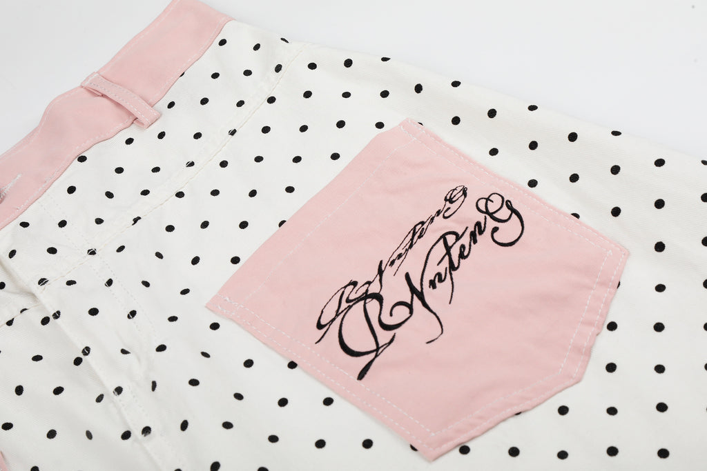 DONOTLOGO Sweet Streetwear Collection | Unisex Relaxed Fit Denim Jeans | Bold Polka Dot Print & Embroidered Pocket Detail with Classic Cotton Denim Fabric