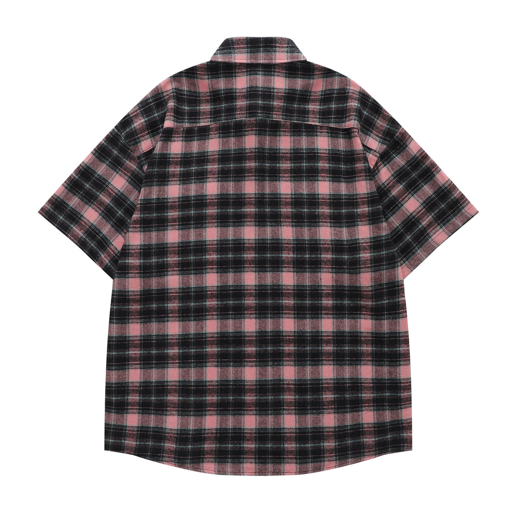 DONOTLOGO Unisex Pink Black Plaid Shirt | Embroidered Detail, Loose Fit | Casual Summer Essential