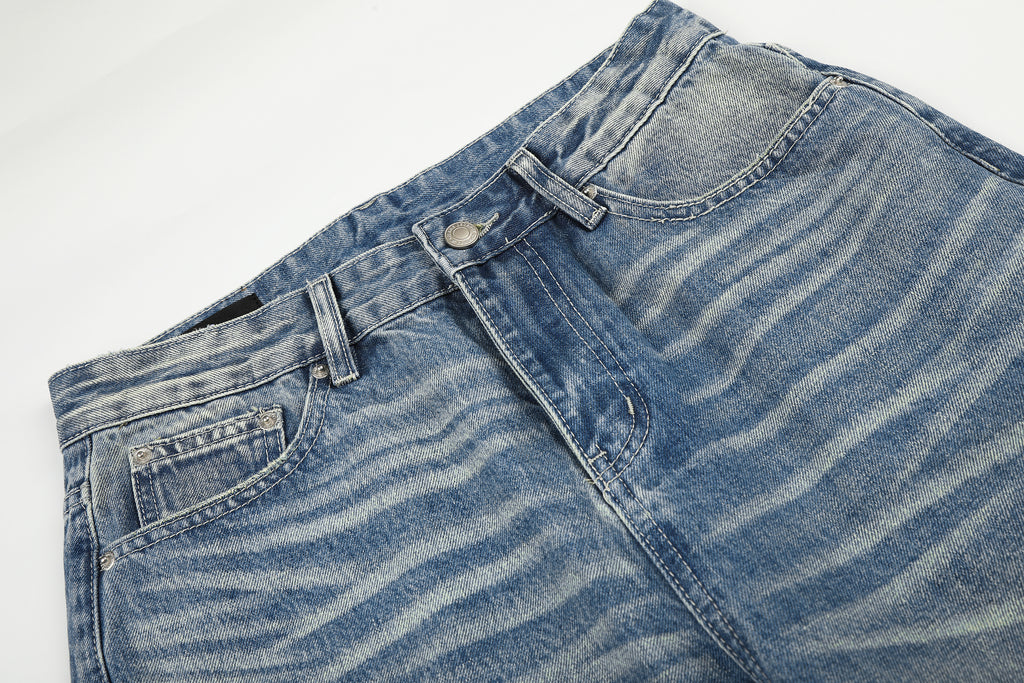 DONOTLOGO Urban Heritage Collection | Unisex Oversized Cat Whisker Denim | Retro Aesthetic High-Rise Wide-Leg Bottoms with Authentic Fade Detail