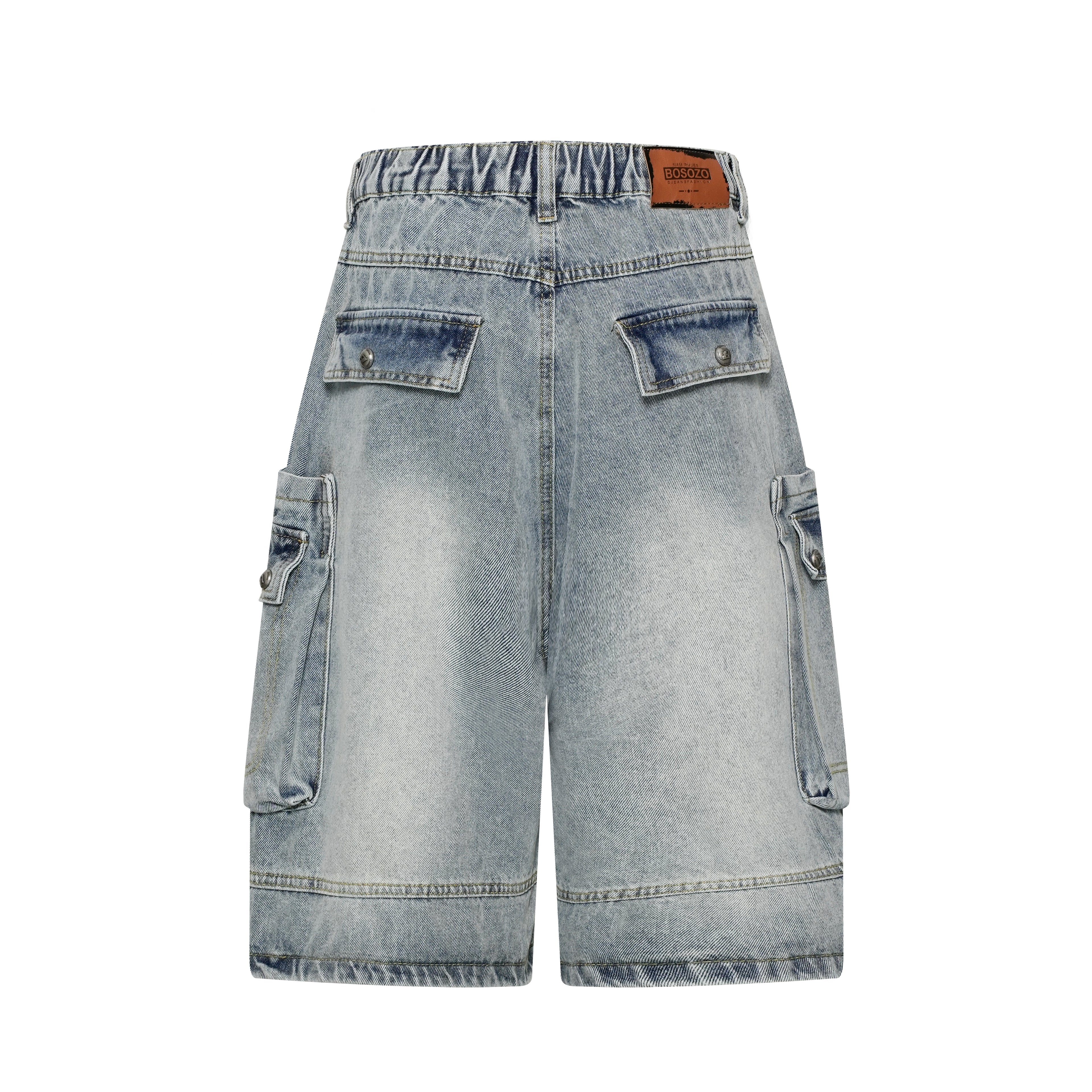 DONOTLOGO Unisex Baggy Cargo Denim Bermuda Shorts - Vintage Washed Multi-Pocket Knee-Length Jean Shorts - Y2K Streetwear Loose Fit Casual Shorts