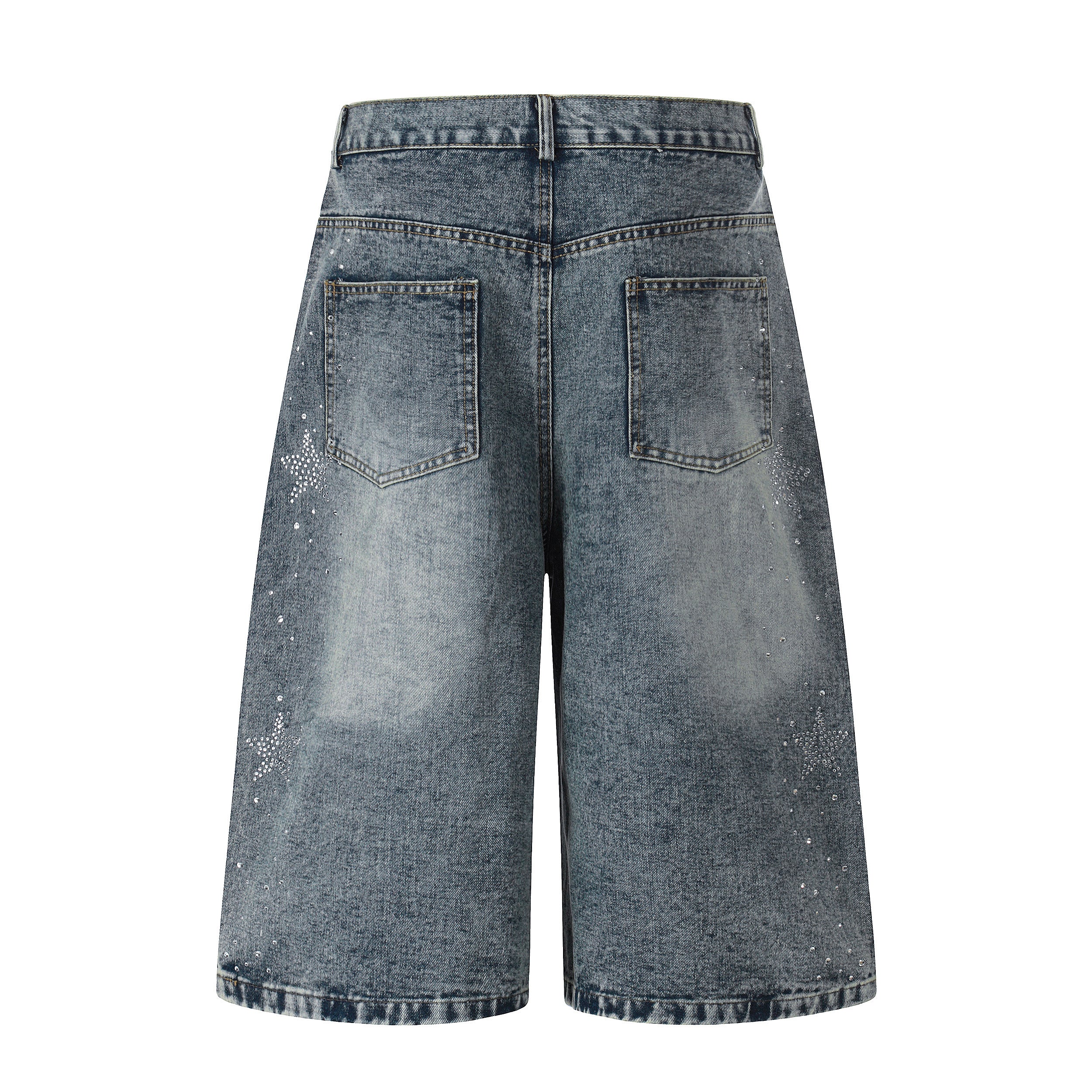 Unisex Street Style Rhinestone Distressed Washed Denim Jeans