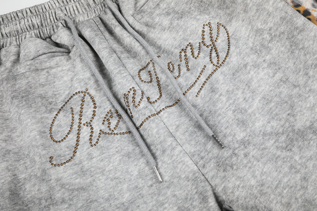 DONOTLOGO Urban Streetwear Collection | Unisex Relaxed Fit Sweatpants | Bold Leopard Motif & Rhinestone Script with Soft Cotton Blend Fabric
