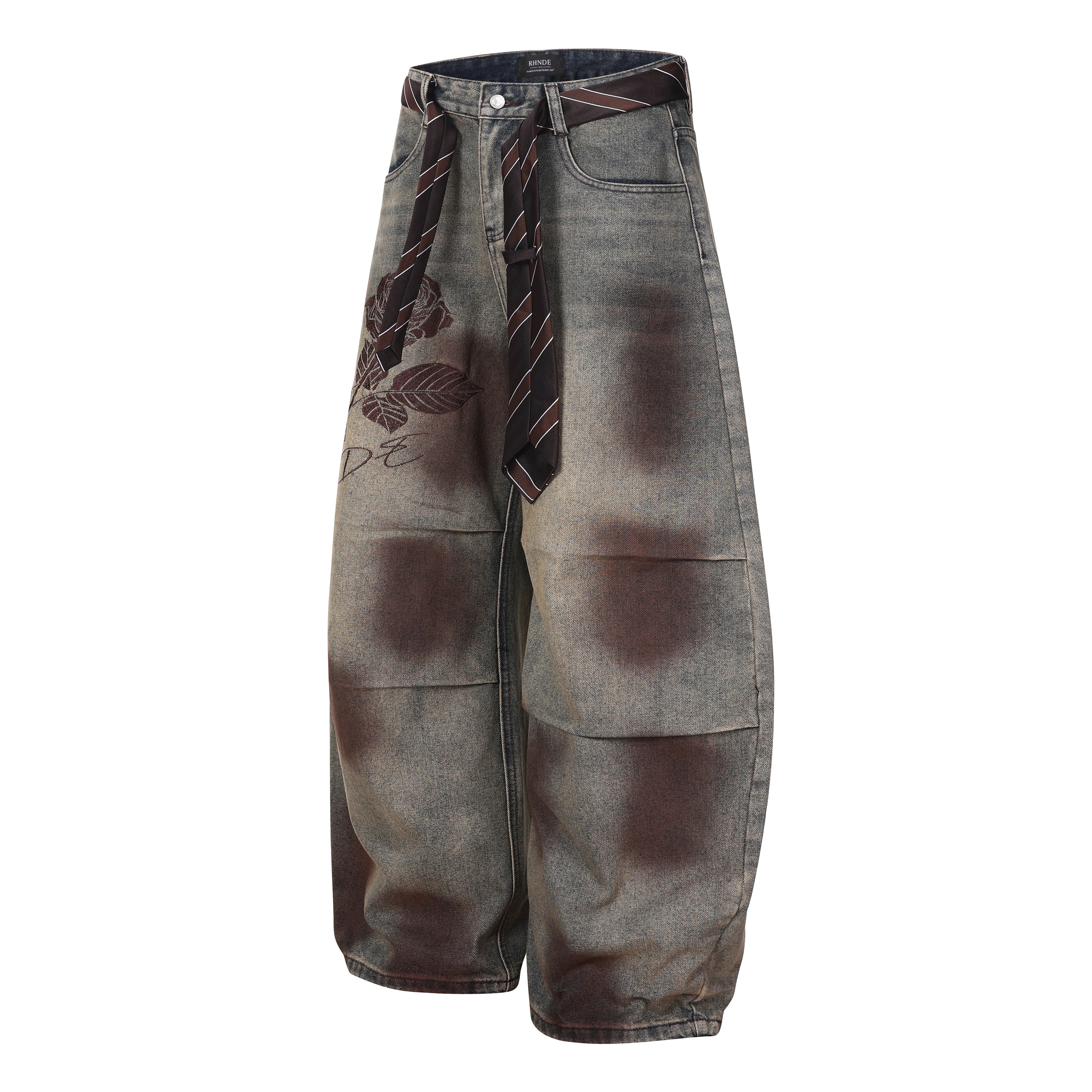 DONOTLOGO Urban Streetwear Collection | Unisex Relaxed Denim Trousers | Bold Rose Motif & High-Rise Silhouette with Premium Cotton Blend