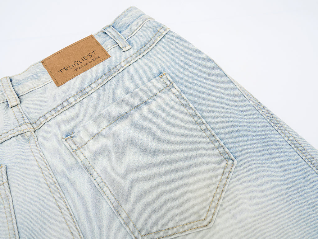 DONOTLOGO Oversized Light Wash Denim Jeans - Unisex Baggy Trousers with Distressed Whisker Effect - Edgy Streetwear Bottom with Wide Leg Silhouette & Raw Hem