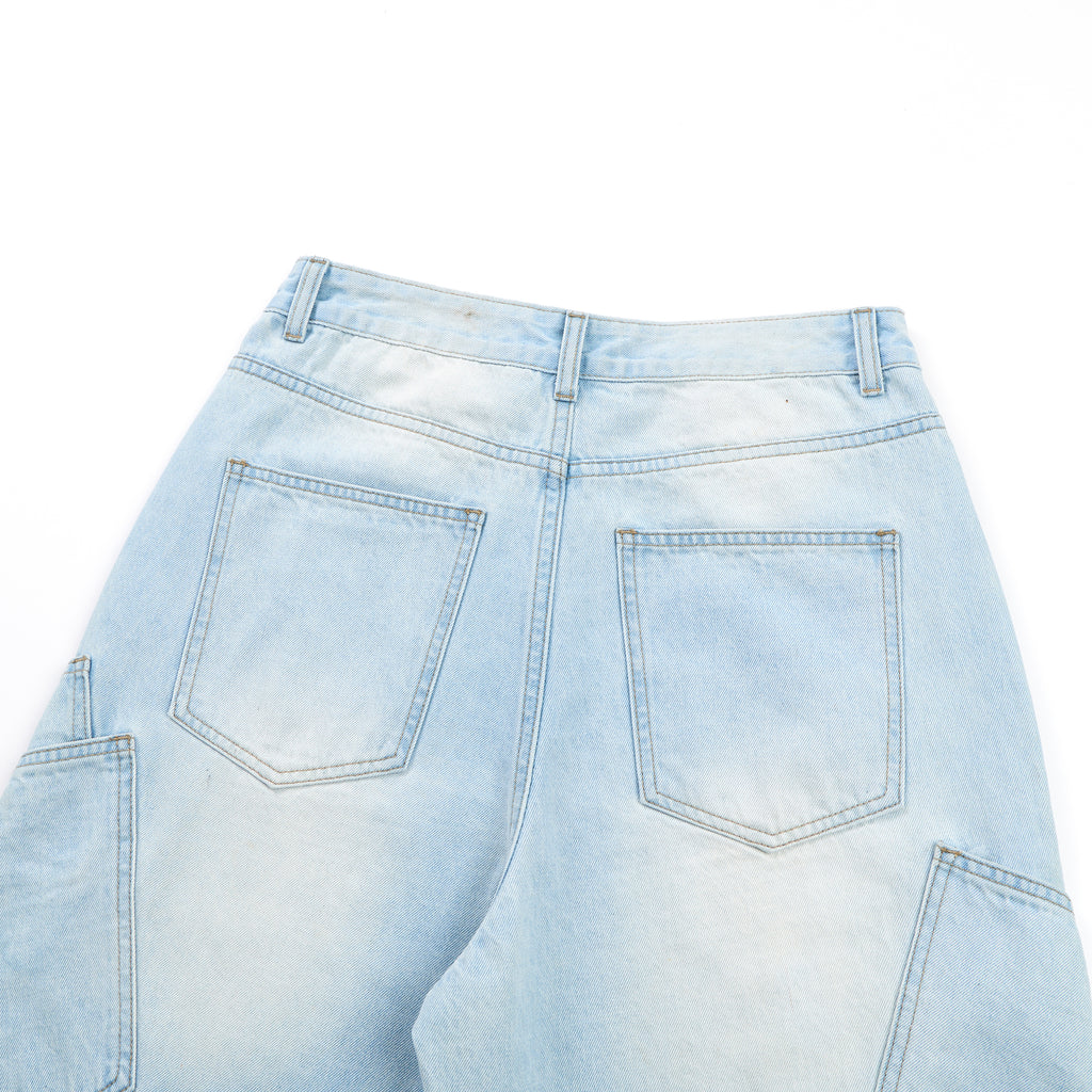 DONOTLOGO Heavy Acid Wash Baggy Cargo Jorts | Unisex Y2K Wide Leg Denim Shorts | Retro High Street Summer Bottoms