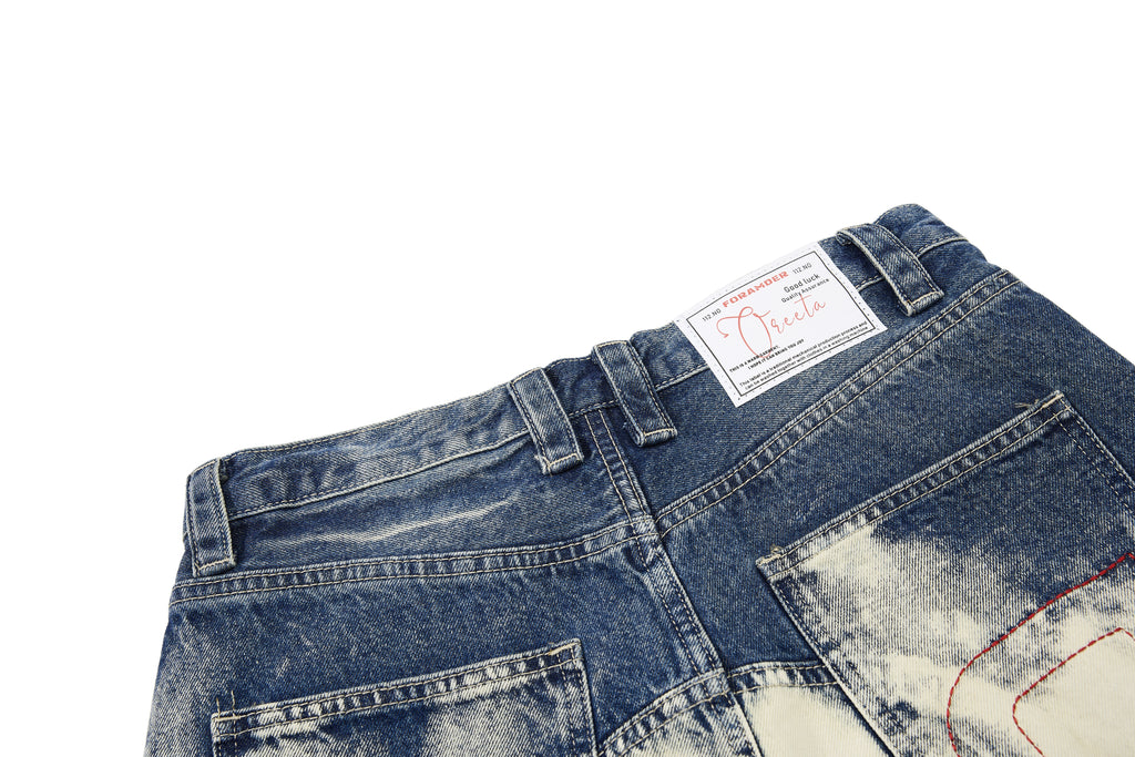 Unisex Eyelet Splashed Design Denim Jeans