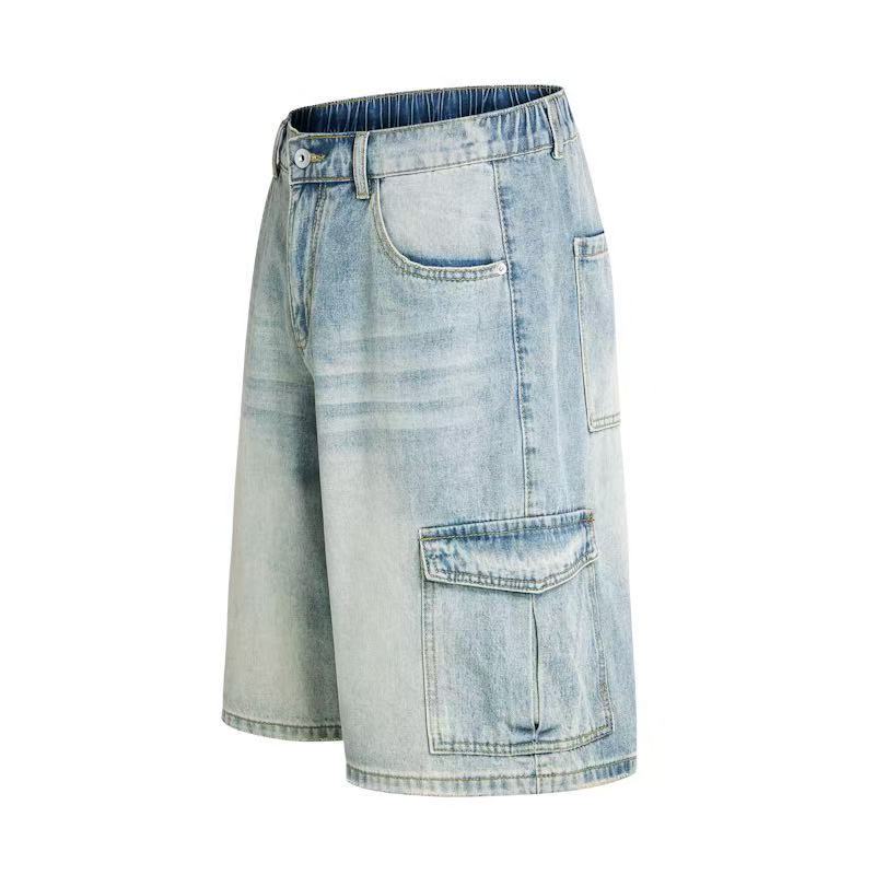 DONOTLOGO Heavy Distressed Cargo Denim Pants | Unisex Y2K Oversized 5-Inch Trousers | Vintage Military High Street Baggy Shorts