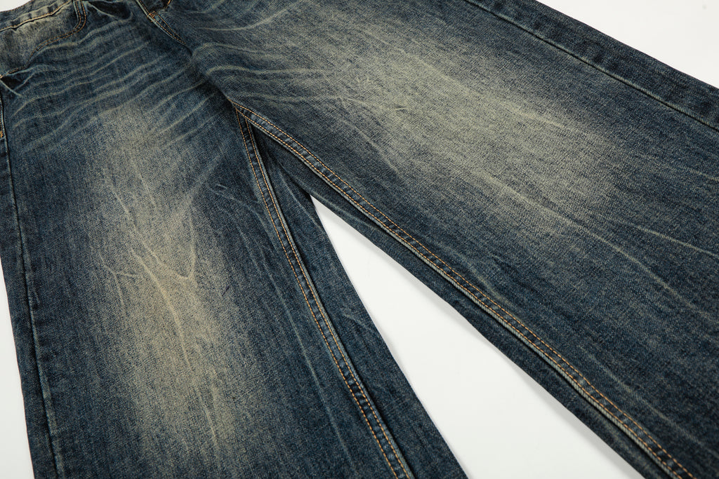 DONOTLOGO Urban Heritage Collection | Unisex Oversized Cat Whisker Denim | Retro Aesthetic High-Rise Wide-Leg Bottoms with Authentic Fade Detail