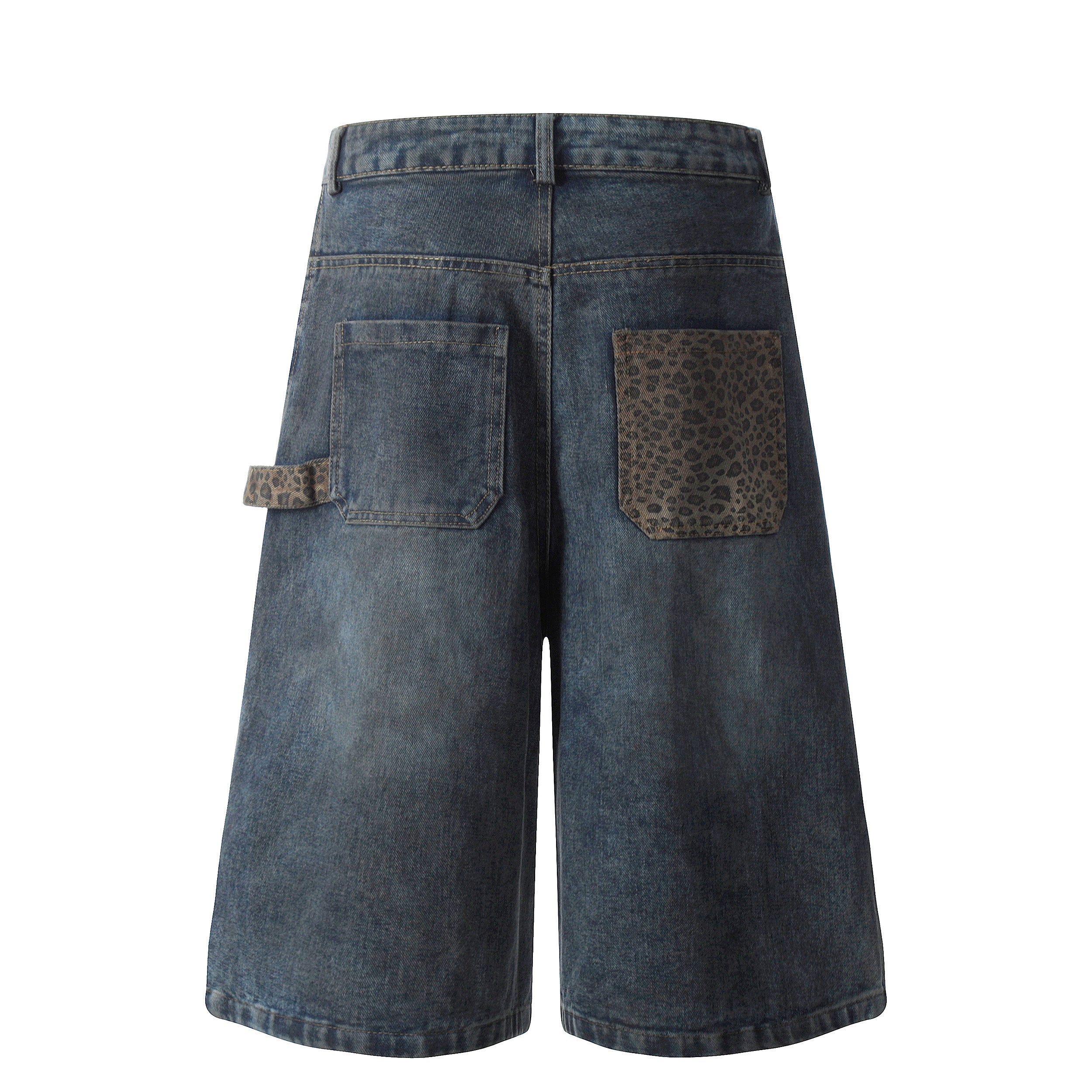 Unisex Vintage Leopard Applique Denim Jeans