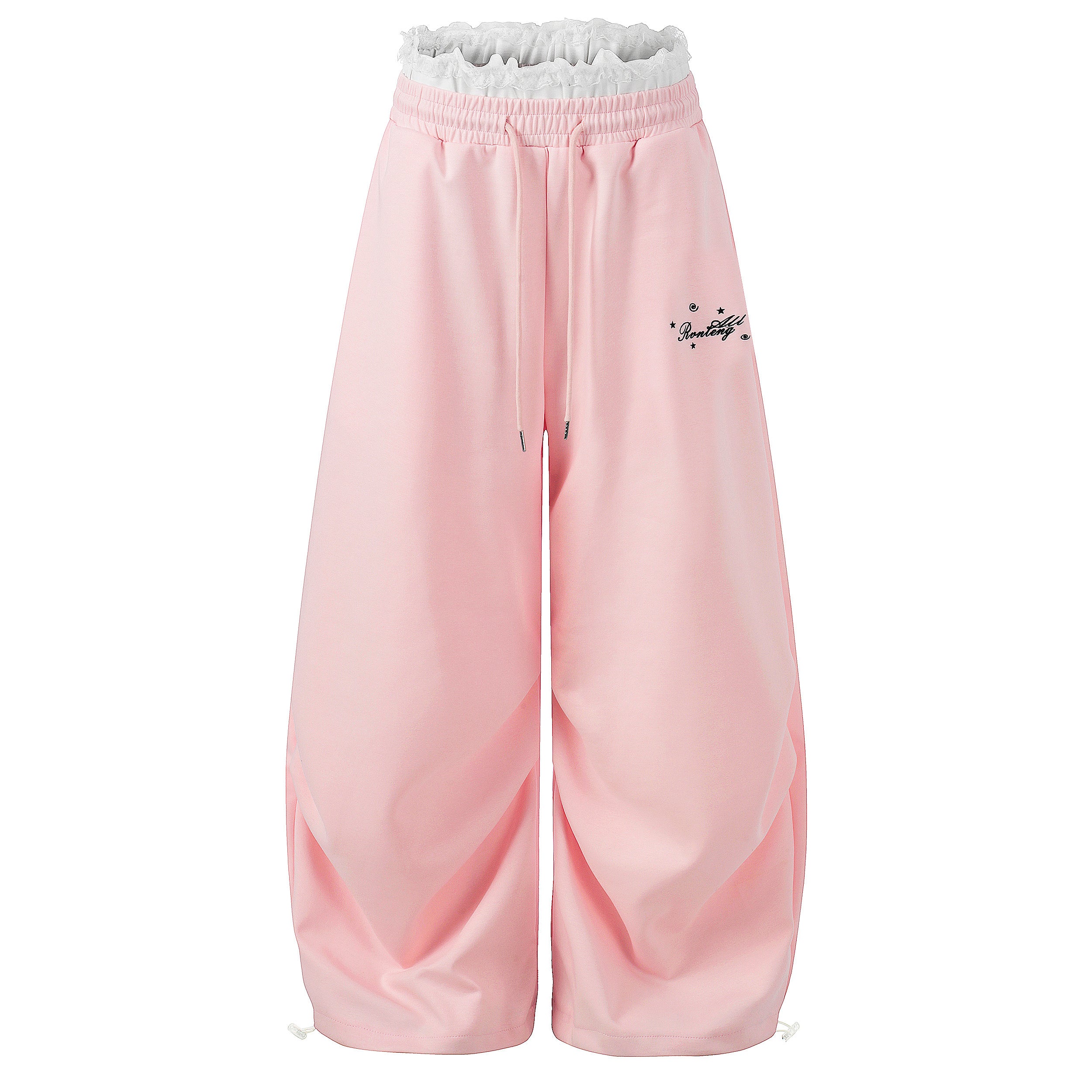 DONOTLOGO Sweet Streetwear Collection | Unisex Relaxed Fit Sweatpants | Delicate Lace Waistband & Star Embroidery with Soft Cotton Blend Fabric