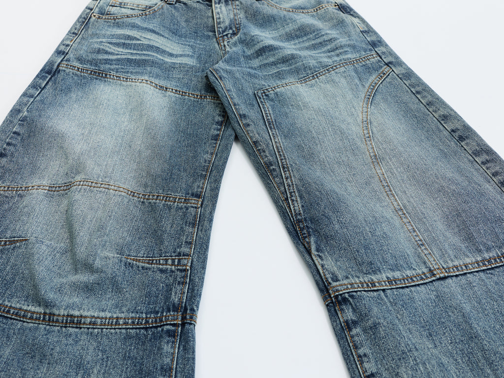 DONOTLOGO Oversized Paneled Denim Jeans - Unisex Baggy Trousers with Distressed Wash - Edgy Streetwear Bottom with Wide Leg Silhouette & Raw Hem