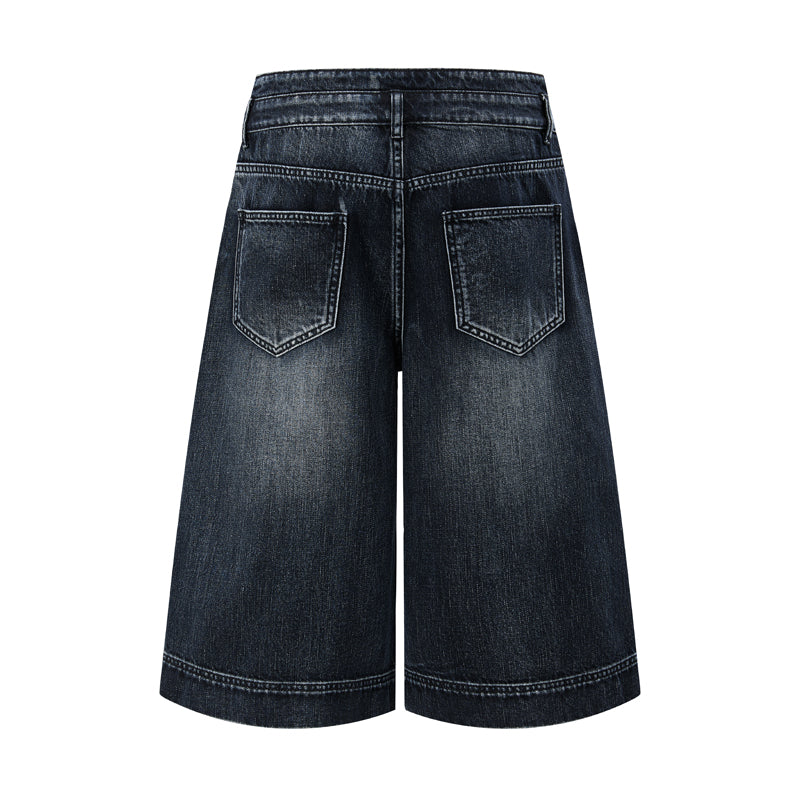 DONOTLOGO Urban Edge Collection | Unisex Relaxed Fit Denim Shorts | Bold Cat Whisker Seaming & Faded Wash Finish with Classic Cotton Denim Fabric