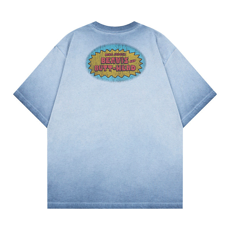 DONOTLOGO Deconstructed Beavis and Butt-Head Tee - Unisex Vintage Washed Graphic T-Shirt - Edgy Streetwear Aesthetic Oversized Top