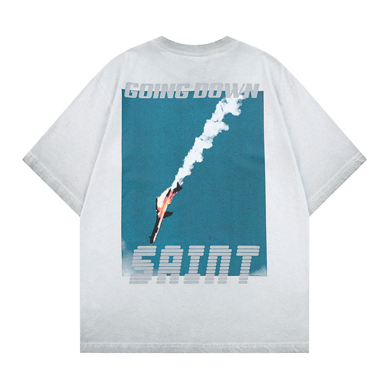 DONOTLOGO Deconstructed "SAINT GOING UP" Rocket Tee - Unisex Vintage Washed Graphic T-Shirt - Edgy Streetwear Aesthetic Oversized Top