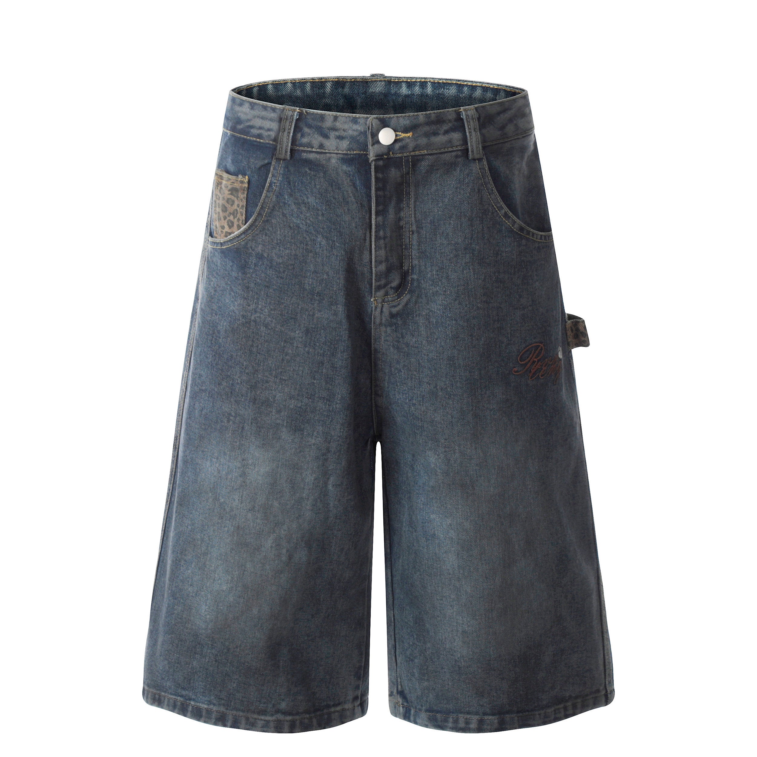 Unisex Vintage Leopard Applique Denim Jeans