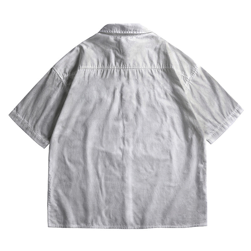 DONOTLOGO Deconstructed Short Sleeve Shirt - Unisex Oversized Button Up - Minimalist Streetwear Vintage Aesthetic Top