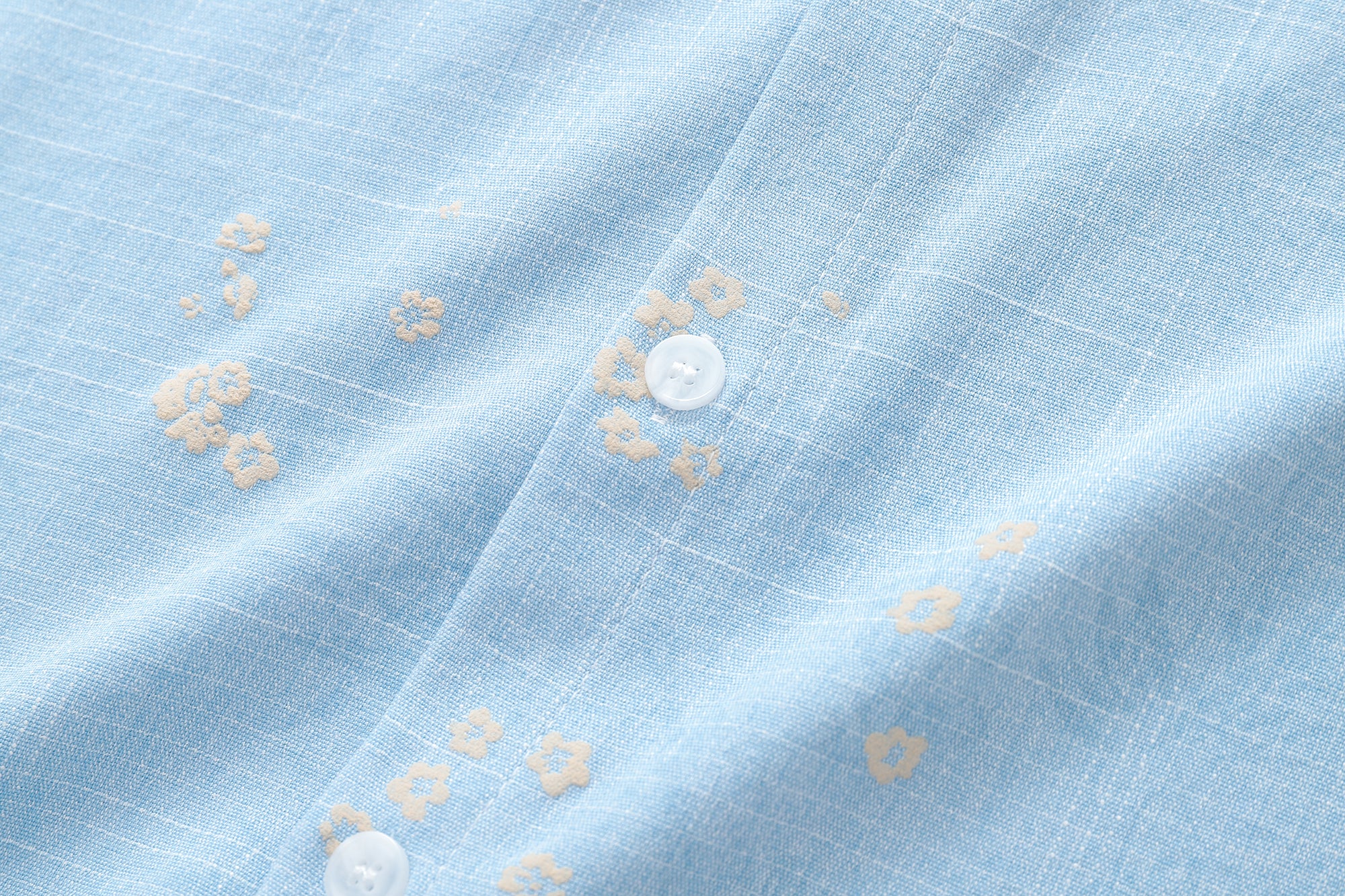 DONOTLOGO Soft Breeze Collection | Unisex Relaxed Fit Linen-Cotton Blend Shirt | Delicate Beige Floral Print Short Sleeve Top with Vintage Chest Pocket Detail