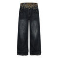 Unisex Whisker Leopard Print Waist Denim Jeans