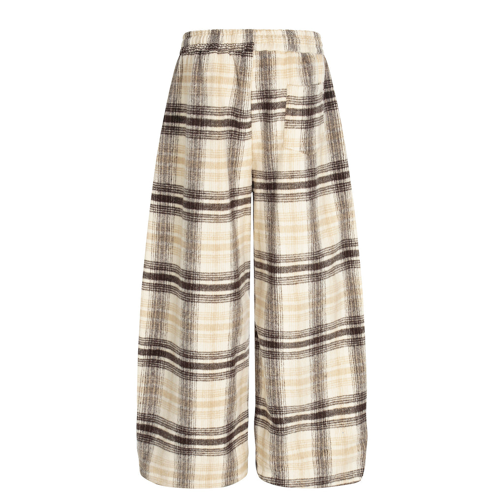 DONOTLOGO Unisex Vintage Plaid Wide-Leg Pants | Curved Fit, Drawstring Waist | Embroidered Detail | Casual Streetwear Must-Have