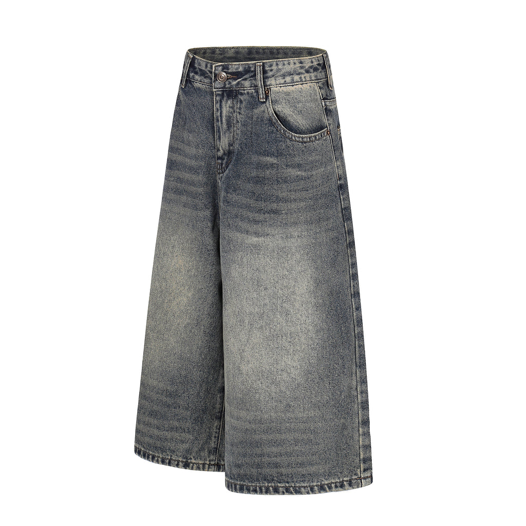 DONOTLOGO Vintage Denim Revival Collection | Unisex Relaxed Fit Washed Cropped Pants | Bold Contrast Stitching & Belt Loop Detail with Vintage Wash Finish