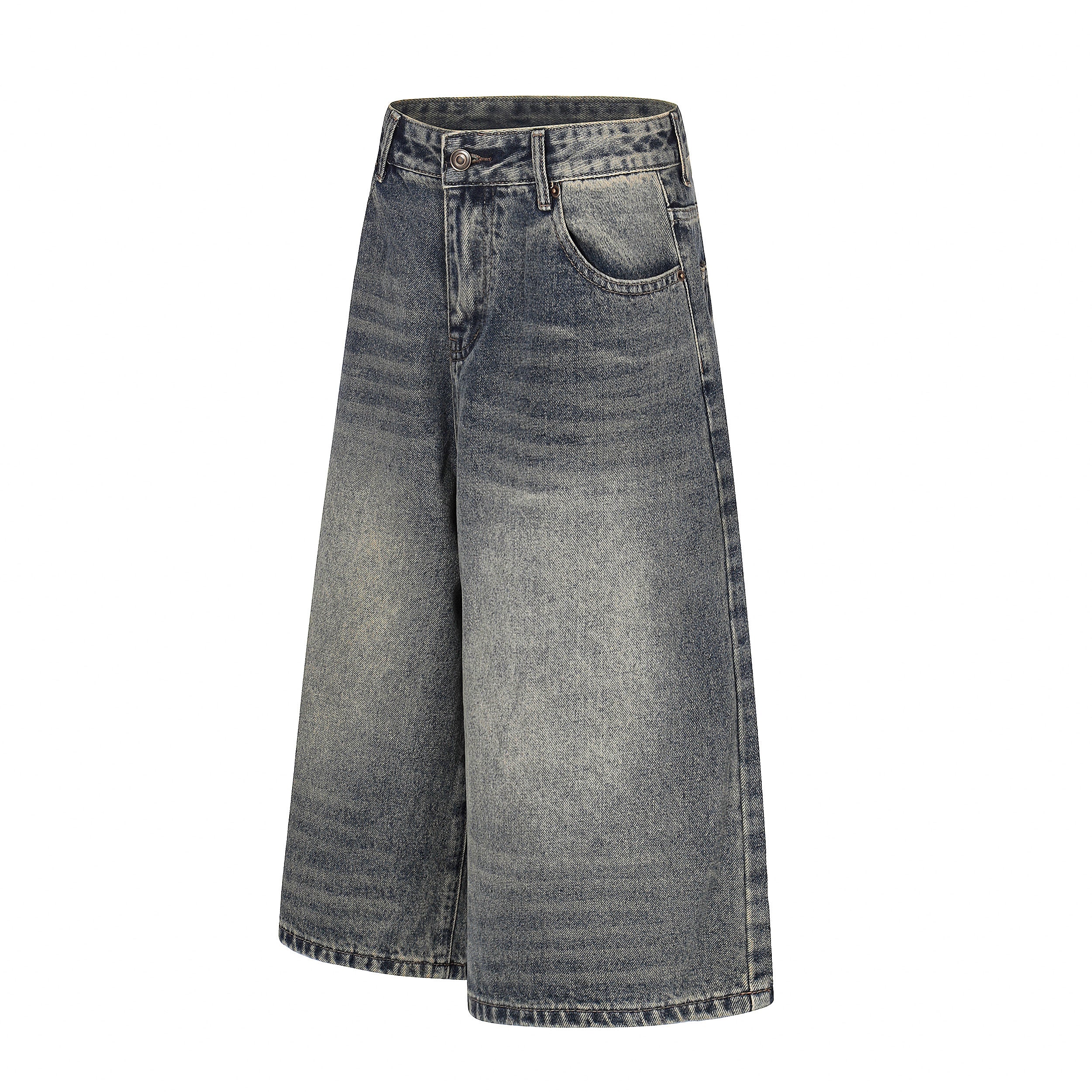 DONOTLOGO Vintage Denim Revival Collection | Unisex Relaxed Fit Washed Cropped Pants | Bold Contrast Stitching & Belt Loop Detail with Vintage Wash Finish