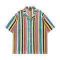 DONOTLOGO Rainbow Stripe Mesh Knit Shirt | Unisex Y2K Cuban Collar Top | High Street Relaxed Fit Summer Blouse