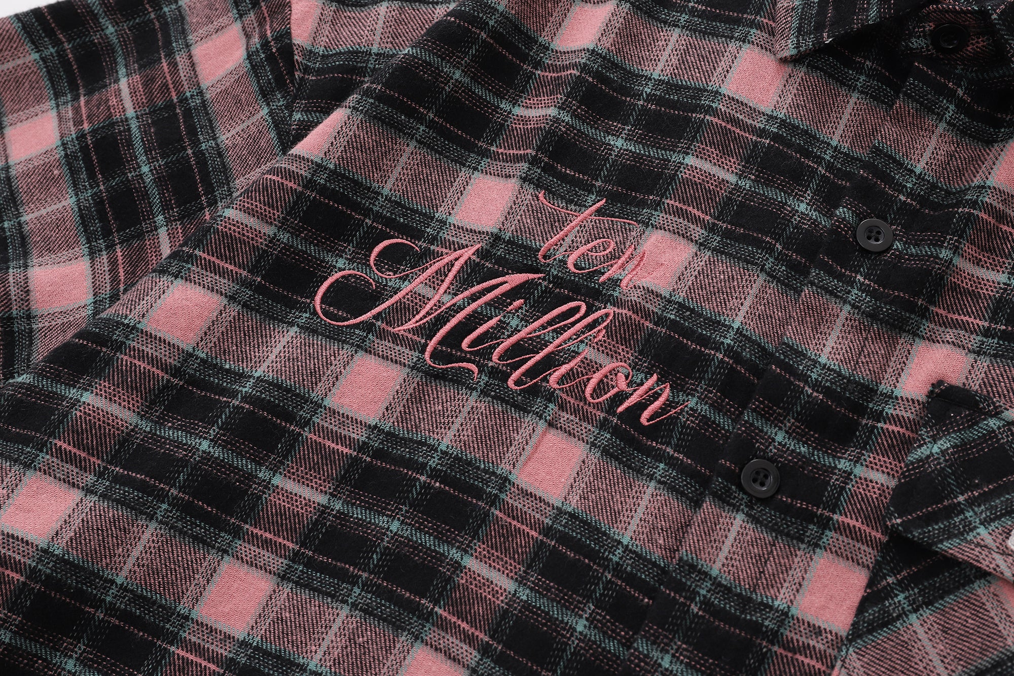 DONOTLOGO Unisex Pink Black Plaid Shirt | Embroidered Detail, Loose Fit | Casual Summer Essential