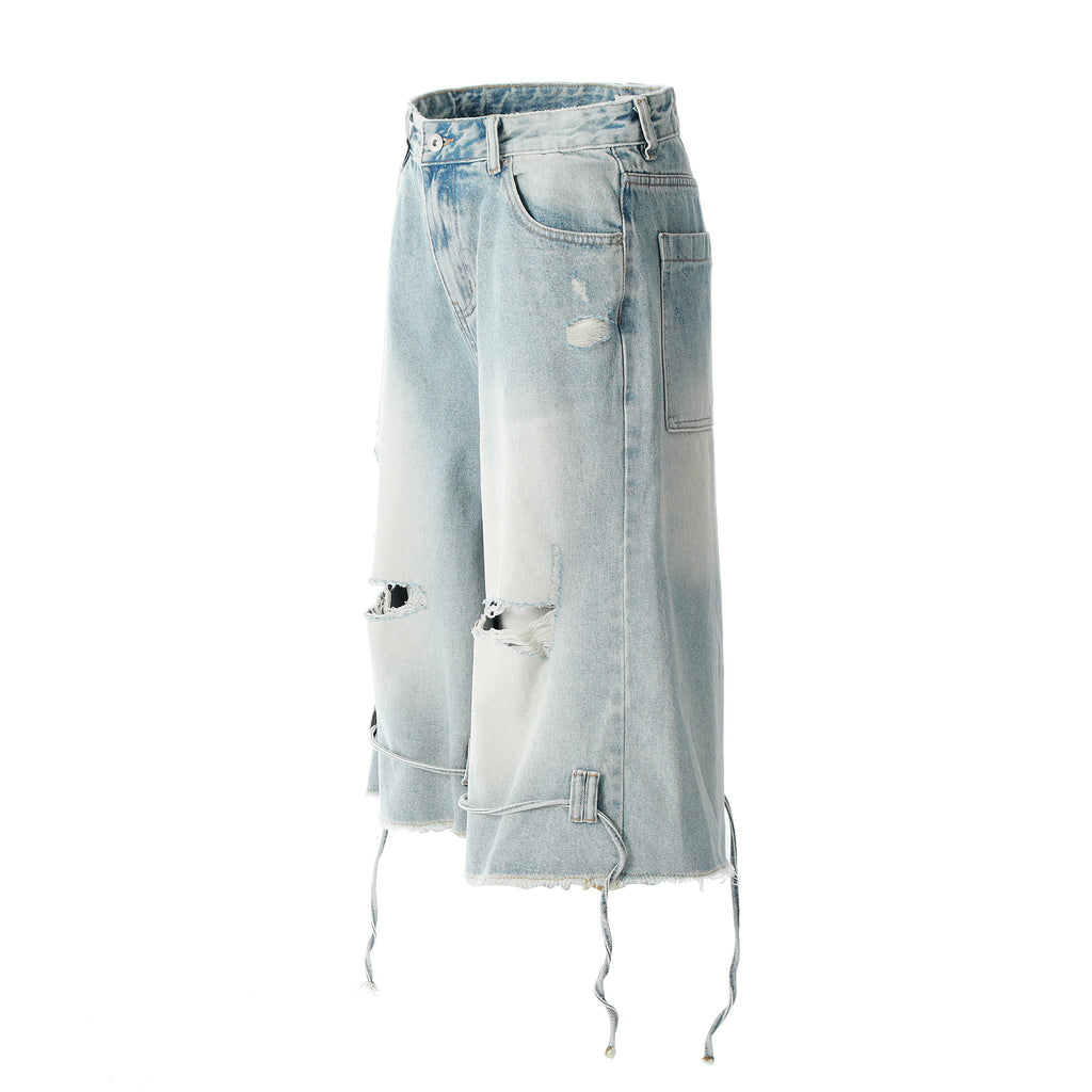 DONOTLOGO Urban Heritage Collection | Unisex Oversized Cropped Denim | Retro Aesthetic High-Rise Wide-Leg Bottoms with Authentic Fade Detail