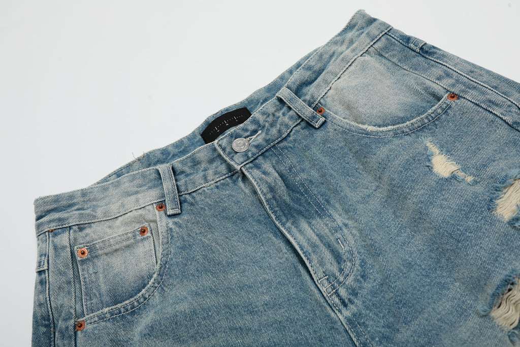 DONOTLOGO Urban Heritage Collection | Unisex Oversized Cropped Denim | Retro Aesthetic High-Rise Wide-Leg Bottoms with Authentic Fade Detail