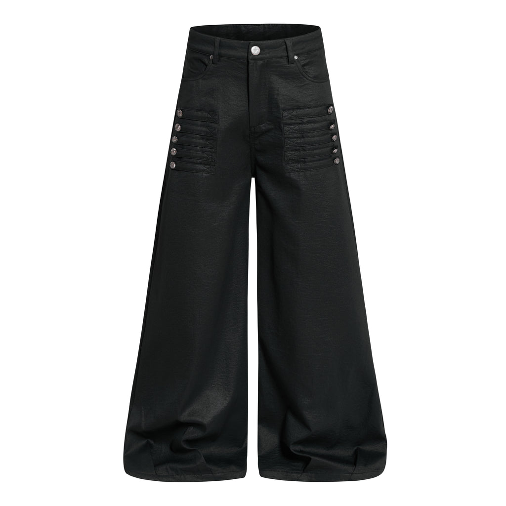 DONOTLOGO Heavy Studded Wide-Leg Denim | Unisex Y2K Punk Rock Rivet Jeans | Vintage Black High Street Oversized Trousers