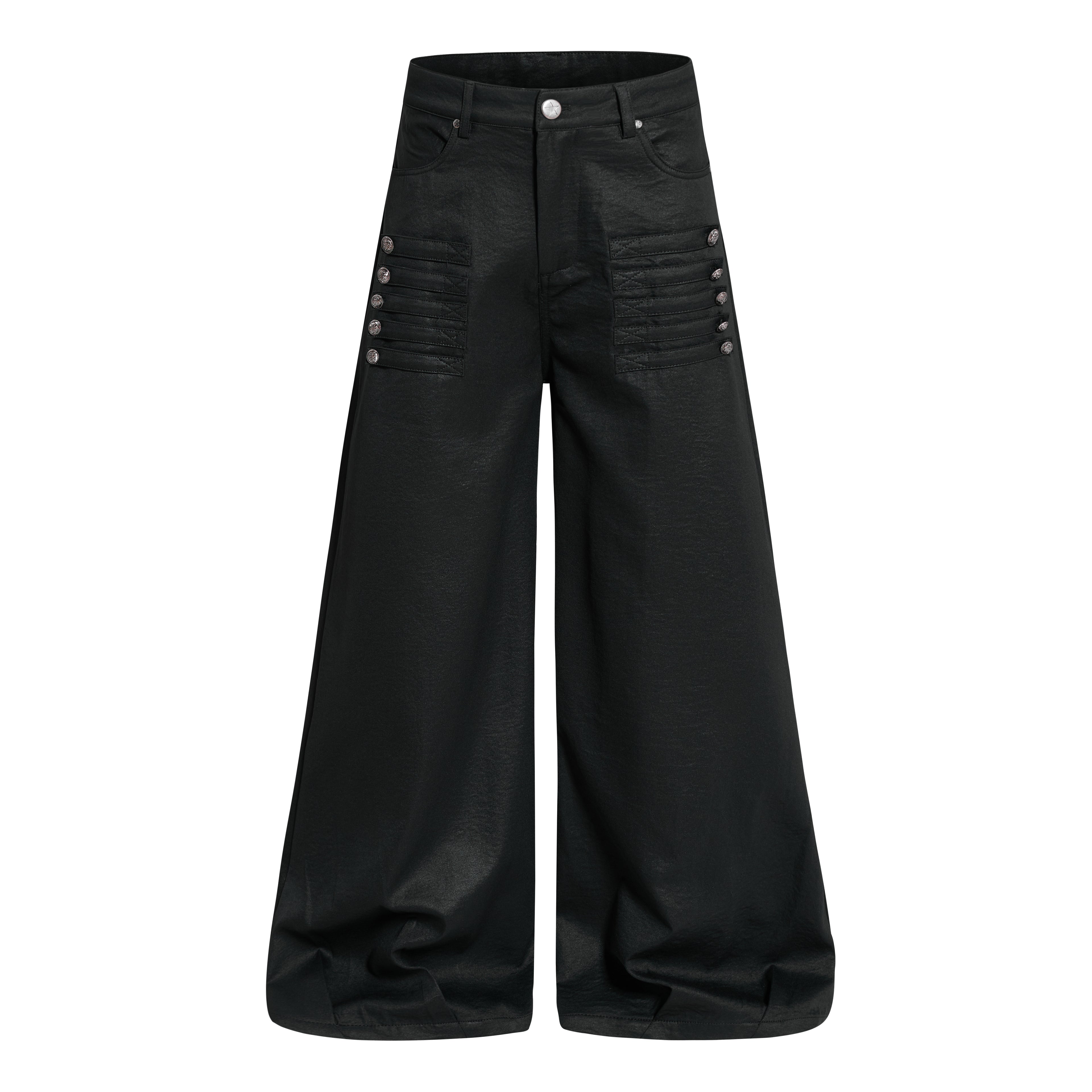 DONOTLOGO Heavy Studded Wide-Leg Denim | Unisex Y2K Punk Rock Rivet Jeans | Vintage Black High Street Oversized Trousers