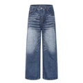 DONOTLOGO Retro Blue Baggy Denim Pants | Unisex Y2K Wide Leg Trousers with Natural Whiskering & Fade | High Street Relaxed Fit Bottoms