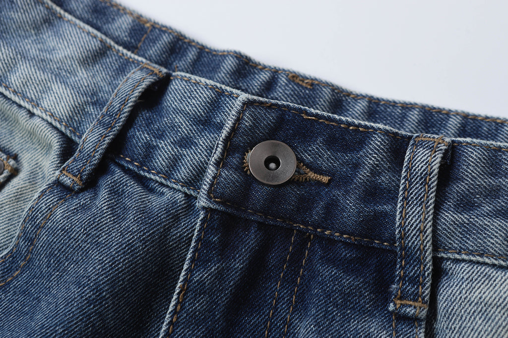 DONOTLOGO Retro Blue Baggy Denim Shorts | Unisex Y2K Wide Leg Trousers with Natural Whiskering & Fade | High Street Relaxed Fit Bottoms