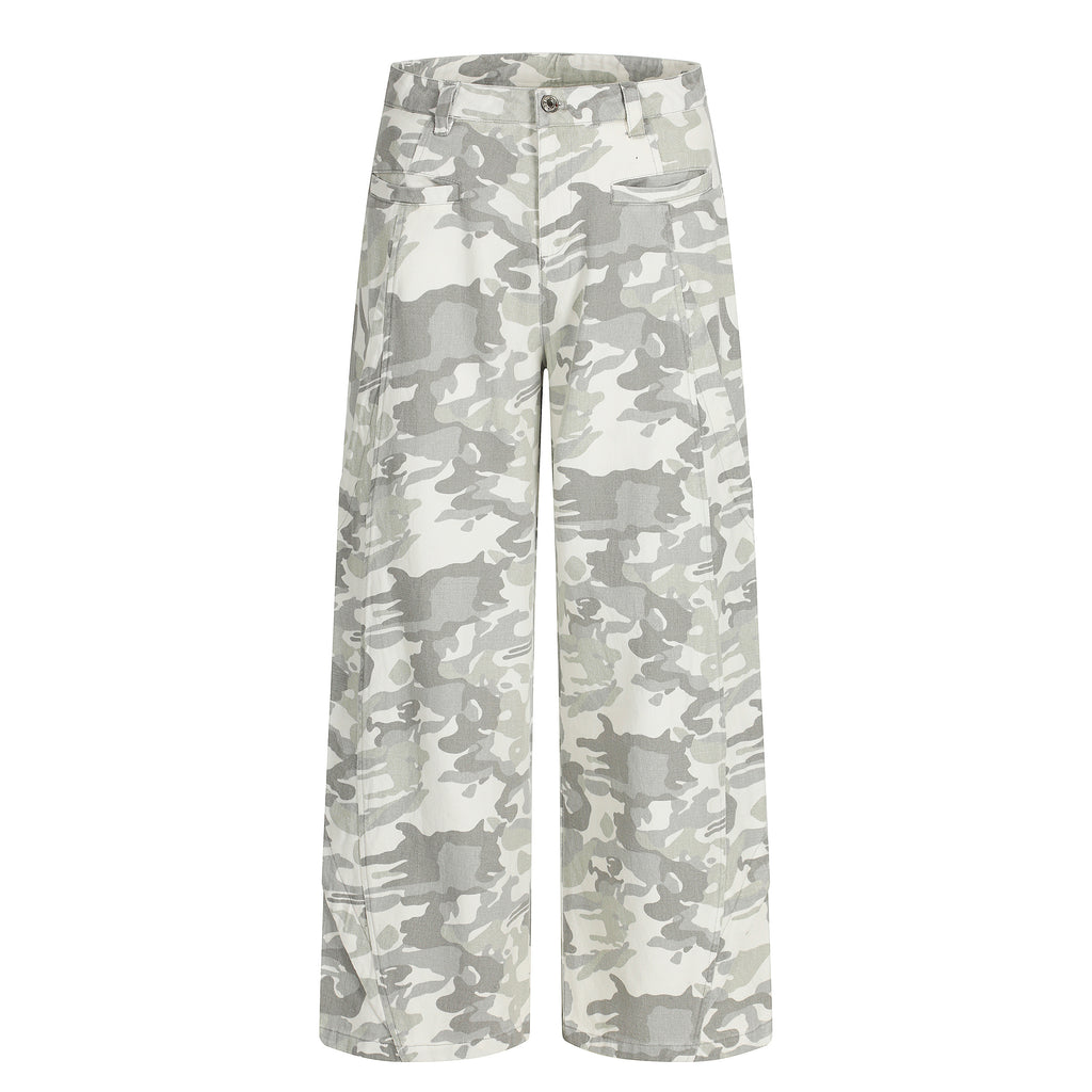 Unisex Distressed Snow Camo Pants