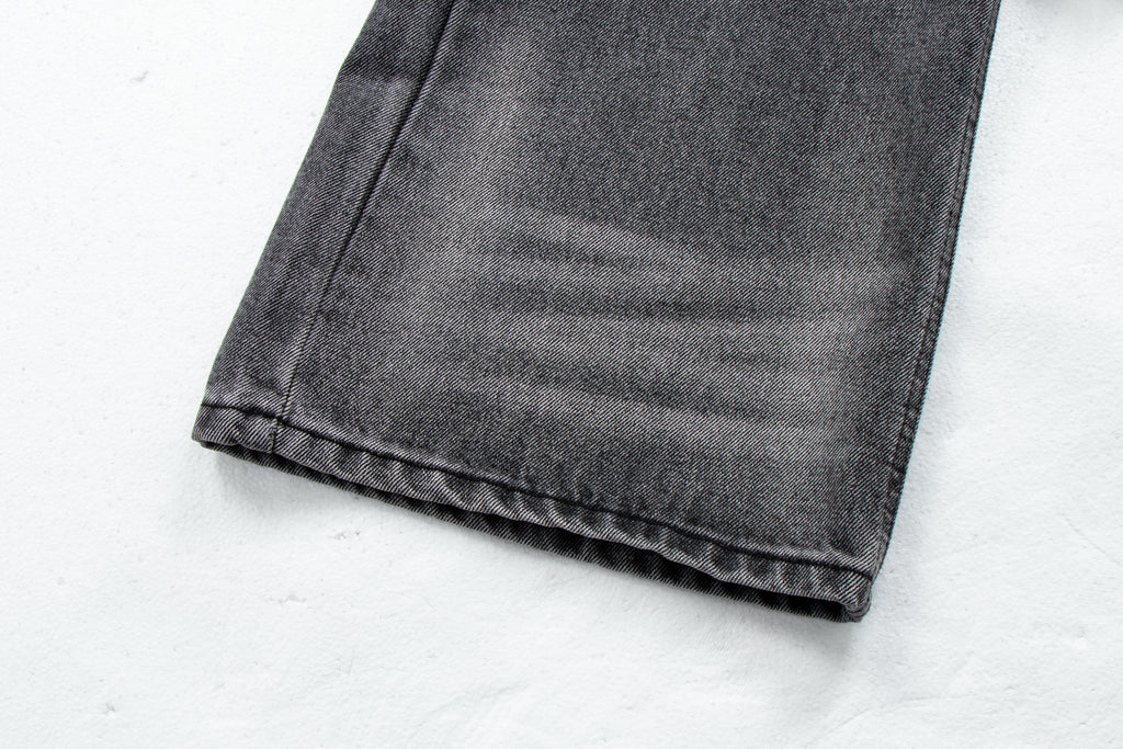 Vintage Washed Whiskered Slub Denim Jeans in Black & Gray