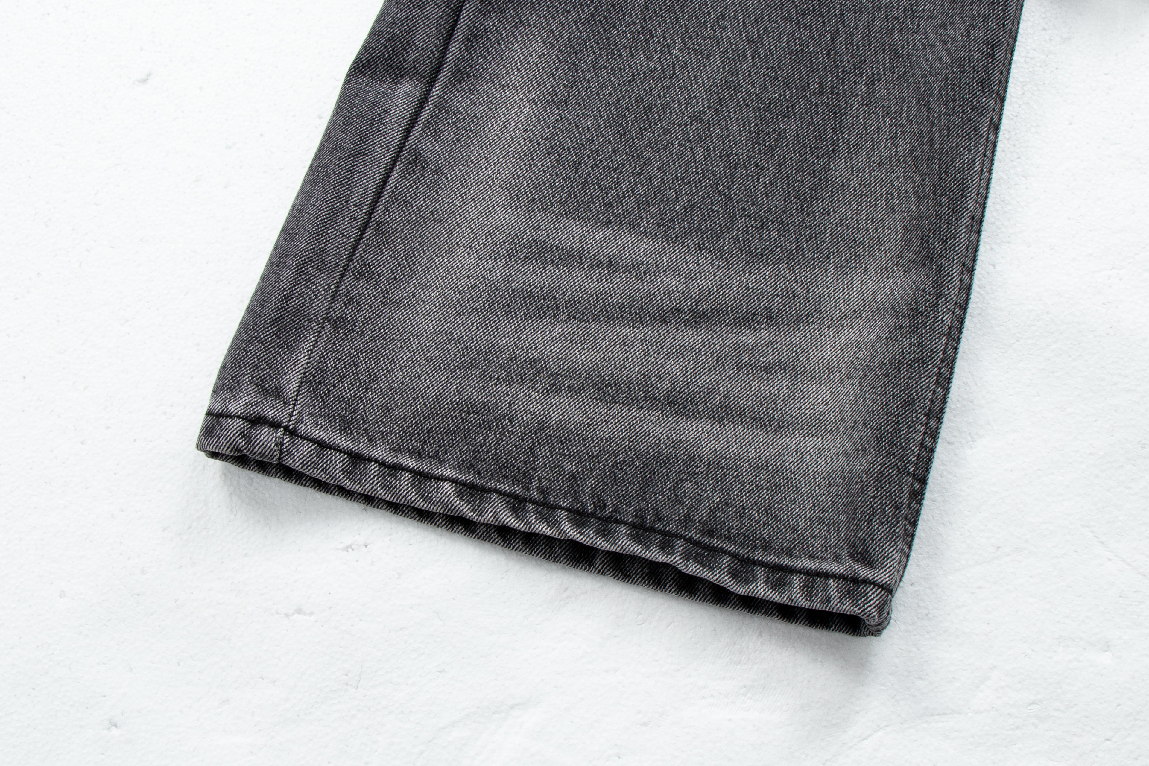 Vintage Washed Whiskered Slub Denim Jeans in Black & Gray