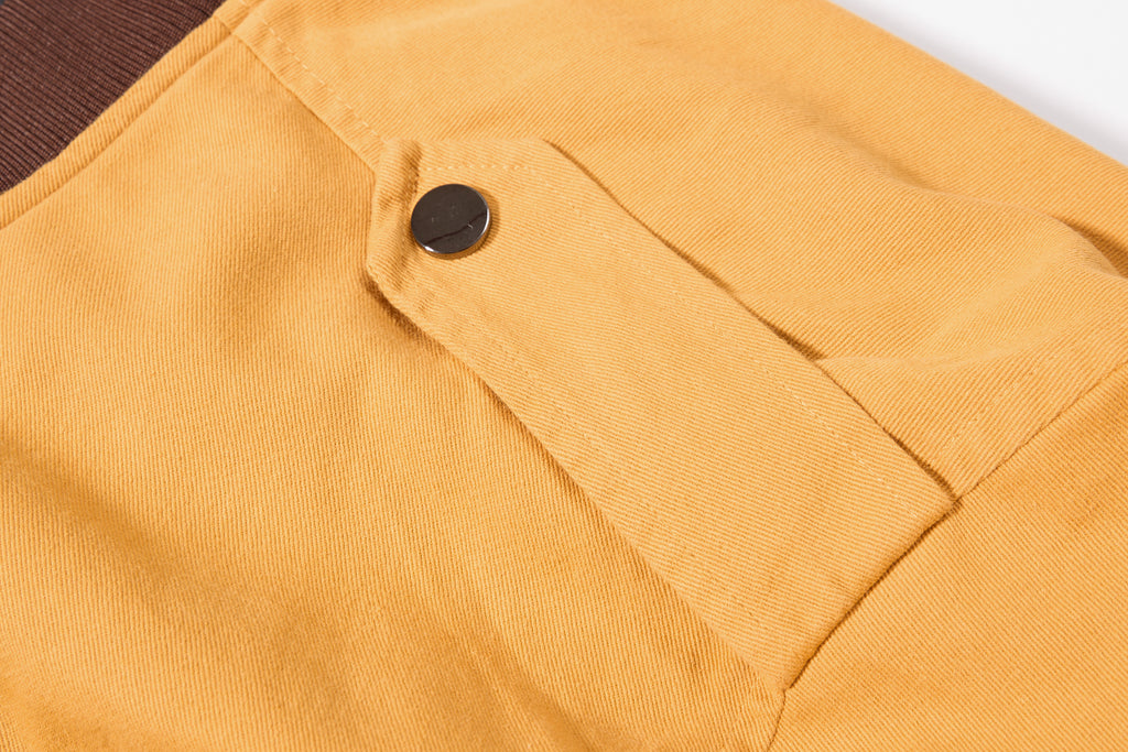 DONOTLOGO Retro Air Force Aesthetic | Unisex Heavyweight Cotton Bomber | Mustard Tone Workwear Jacket with Vintage Badge Details & Ribbed Trim