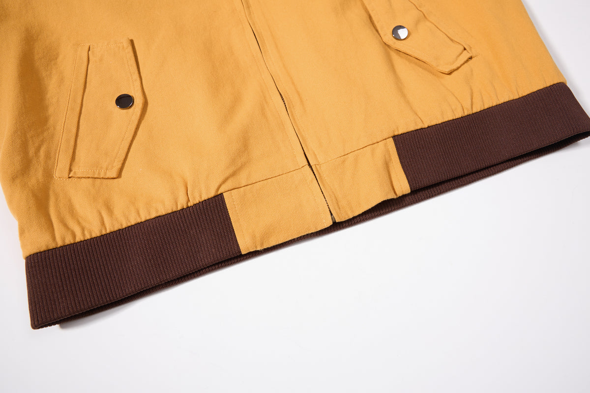 DONOTLOGO Retro Air Force Aesthetic | Unisex Heavyweight Cotton Bomber | Mustard Tone Workwear Jacket with Vintage Badge Details & Ribbed Trim